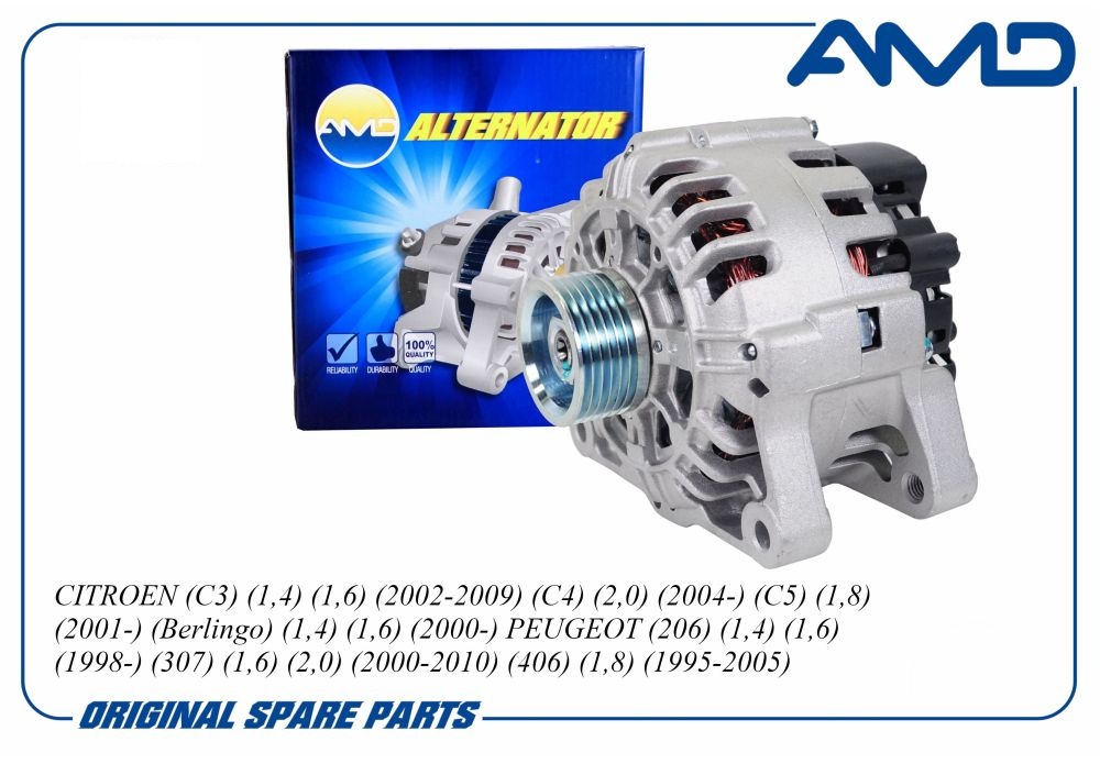 Генератор Peugeot 206 98-, 307 00-, 406 96-; Citroen C3 02-, C4 04-, C5 01- (80A, тип Valeo) \ AMD AMD.EL567