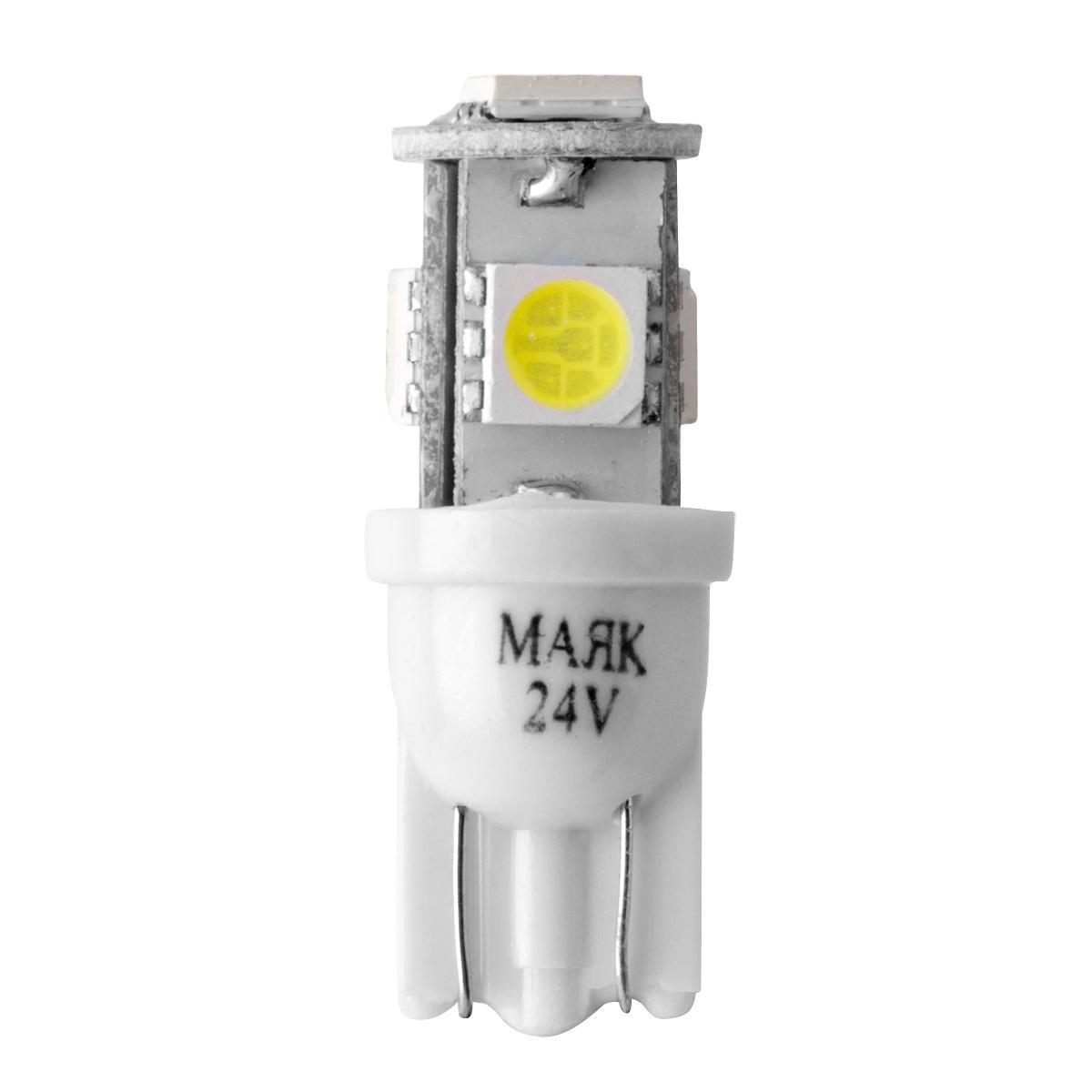 Лампа светодиодная 24V 5W без цоколя белый 4 SMD (габариты, повт.поворотника) 10 шт. Маяк