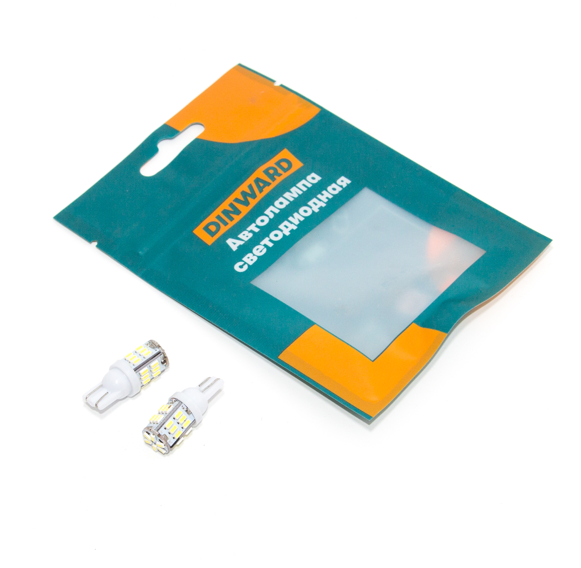 Лампа светодиод 12-5 б/ц (габарит) W2.1X9.5d белая 30SMD 3 этажа DINWARD(к-т=2шт)