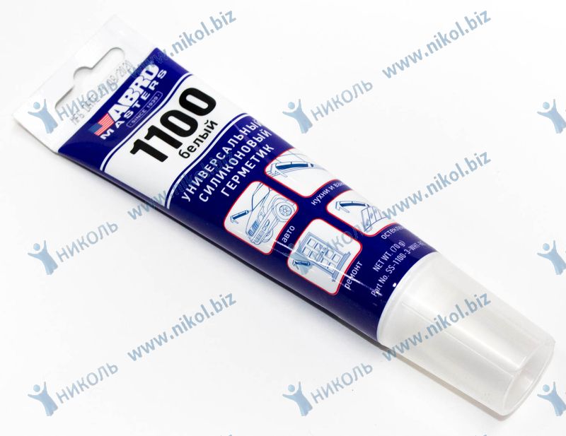 Герметик для стекол силикон белый ABRO MASTERS SS-1100-3 (70гр)
