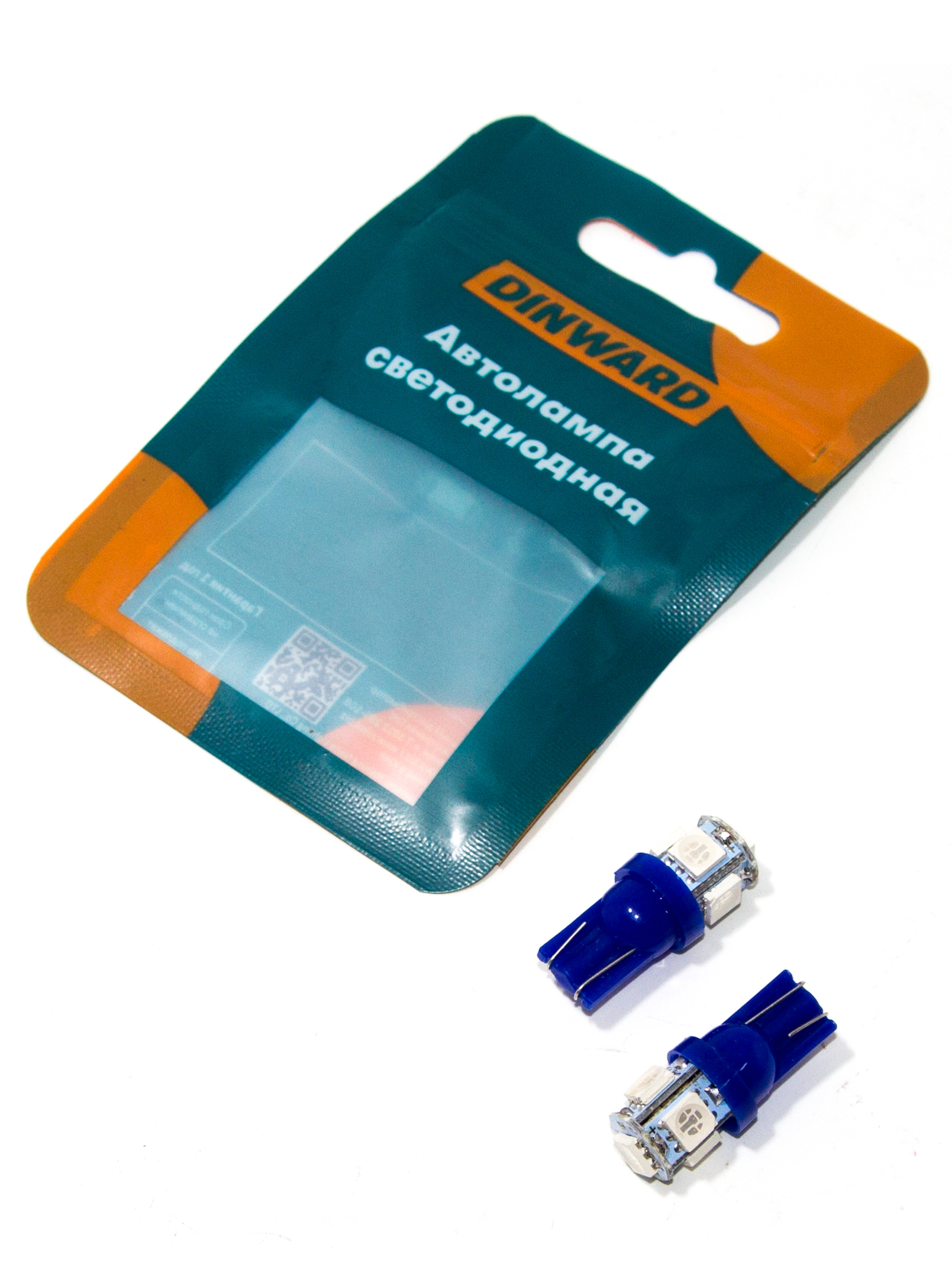 Лампа светодиод 12-5 б/ц (габарит) W2.1X9.5d синий 5SMD 3 этажа DINWARD (к-т=2шт)