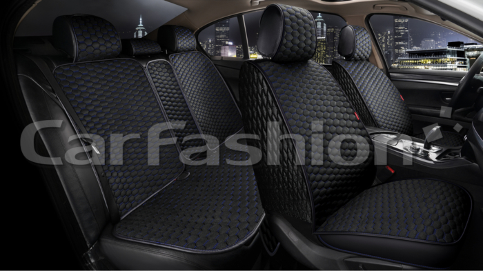 Накидка на сиденье CarFashion Sota комплект экокожа/велюр 10 пр. черный/черный/синий