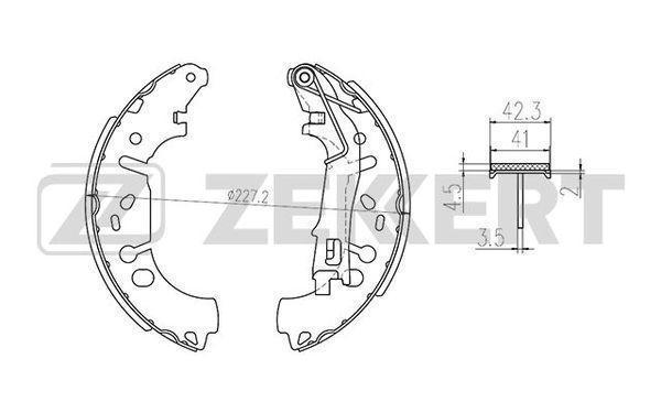 Колодки тормозные Opel Corsa D 06-; Fiat Grande Punto 05- барабанные 228 x 42 Zekkert