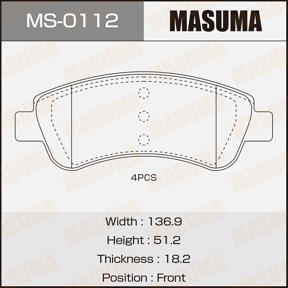 Колодки тормозные Citroen Berlingo 96-, C4 04-; Peugeot 307 00-, Partner 96- передние (-ESP) MASUMA