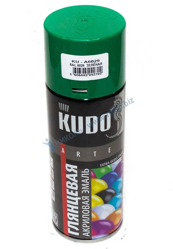 Краска аэроз зеленая глянц (RAL 6029) KUDO (520мл) акрил