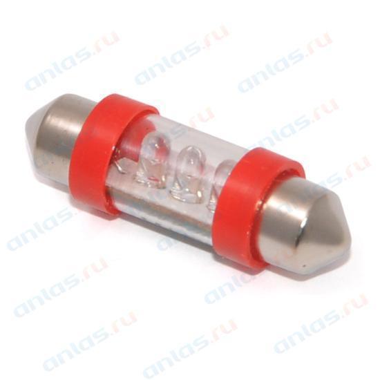 Лампа светодиодная 12V 10W салонный 36 мм красный 3 LED Маяк
