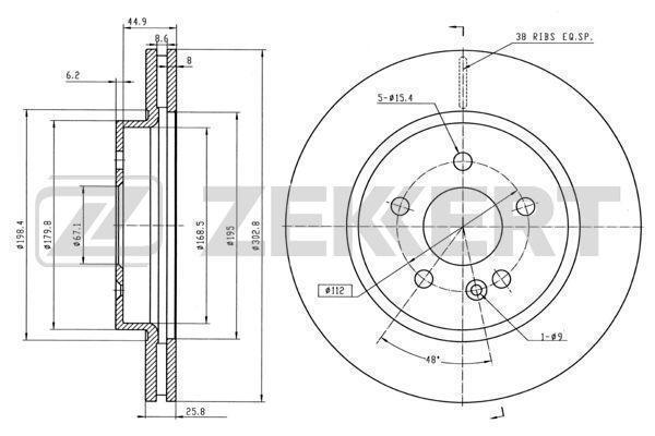 Диск тормозной MB M-Class (W163) 98- передний вентилируемый 302,7 х 25,9 Zekkert BS5601