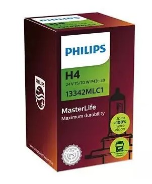 Лампа 24 В H4 75/70 Вт MasterLife 1шт + QR код подлинности галогенная Philips