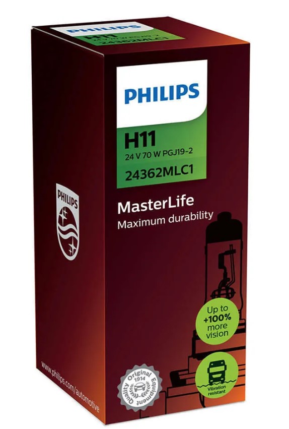 Лампа 24 В H11 70 Вт MasterLife 1шт галогенная Philips