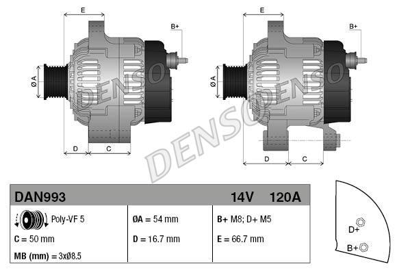 Генератор DENSO 14V 120A FIAT
