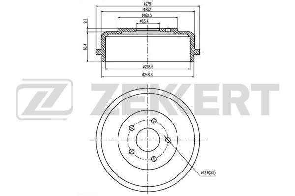 Барабан тормозной Ford Tourneo Connect 02-, Transit Conect 02- задний Zekkert BS5233
