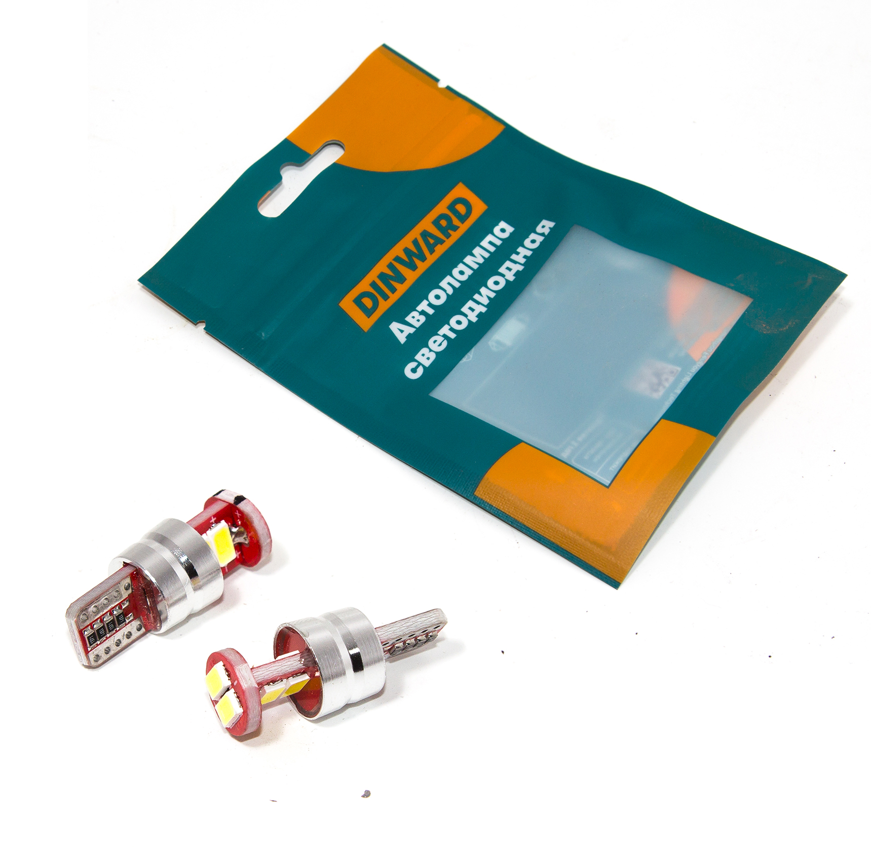 Лампа светодиод 12-5 б/ц (габарит) W2.1X9.5d красная 6SMD (5730) DINWARD (к-т=2шт)
