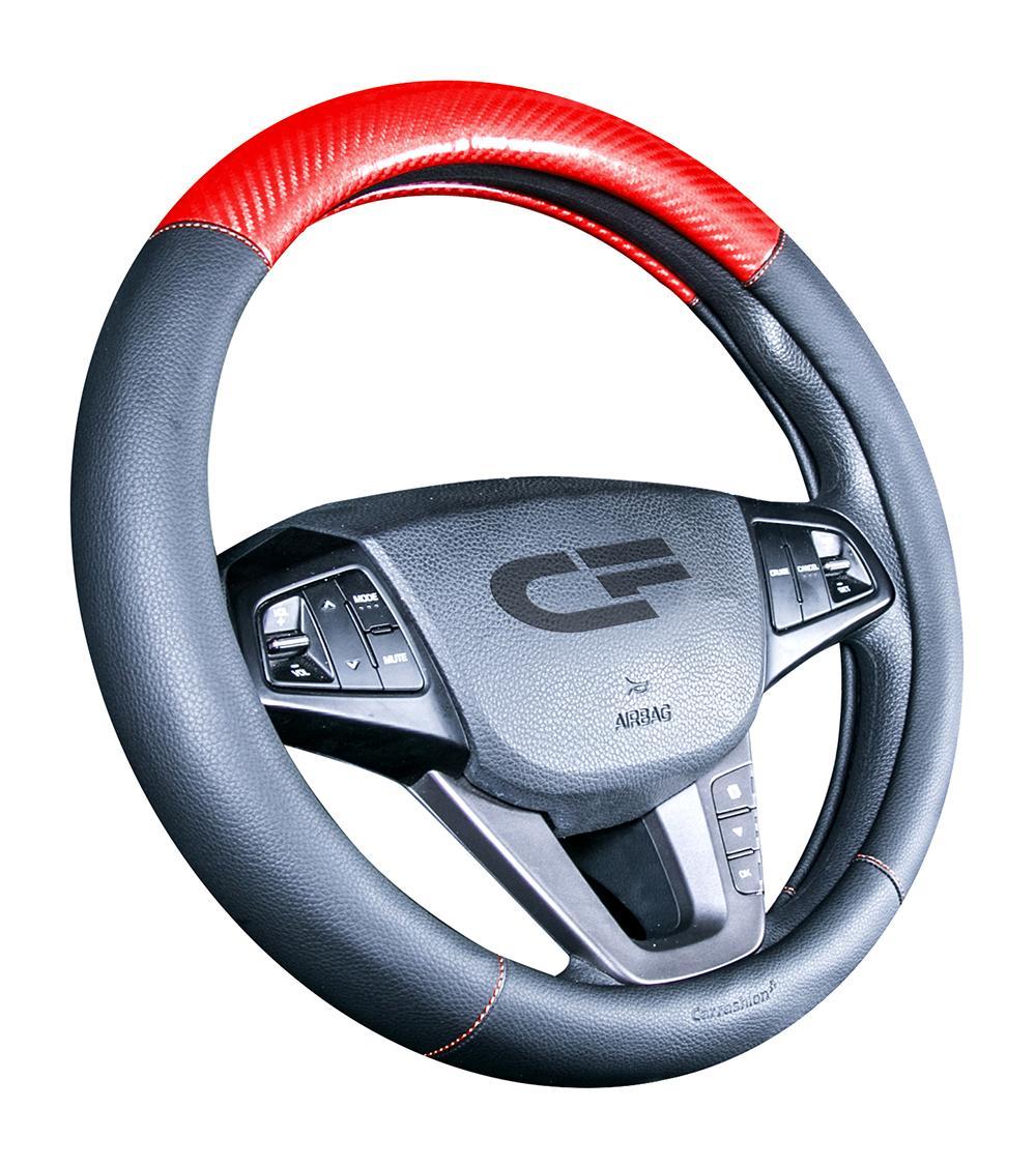 Оплетка руля M CarFashion Carbon CF экокожа лакированная карбоновая вставка черно-красная