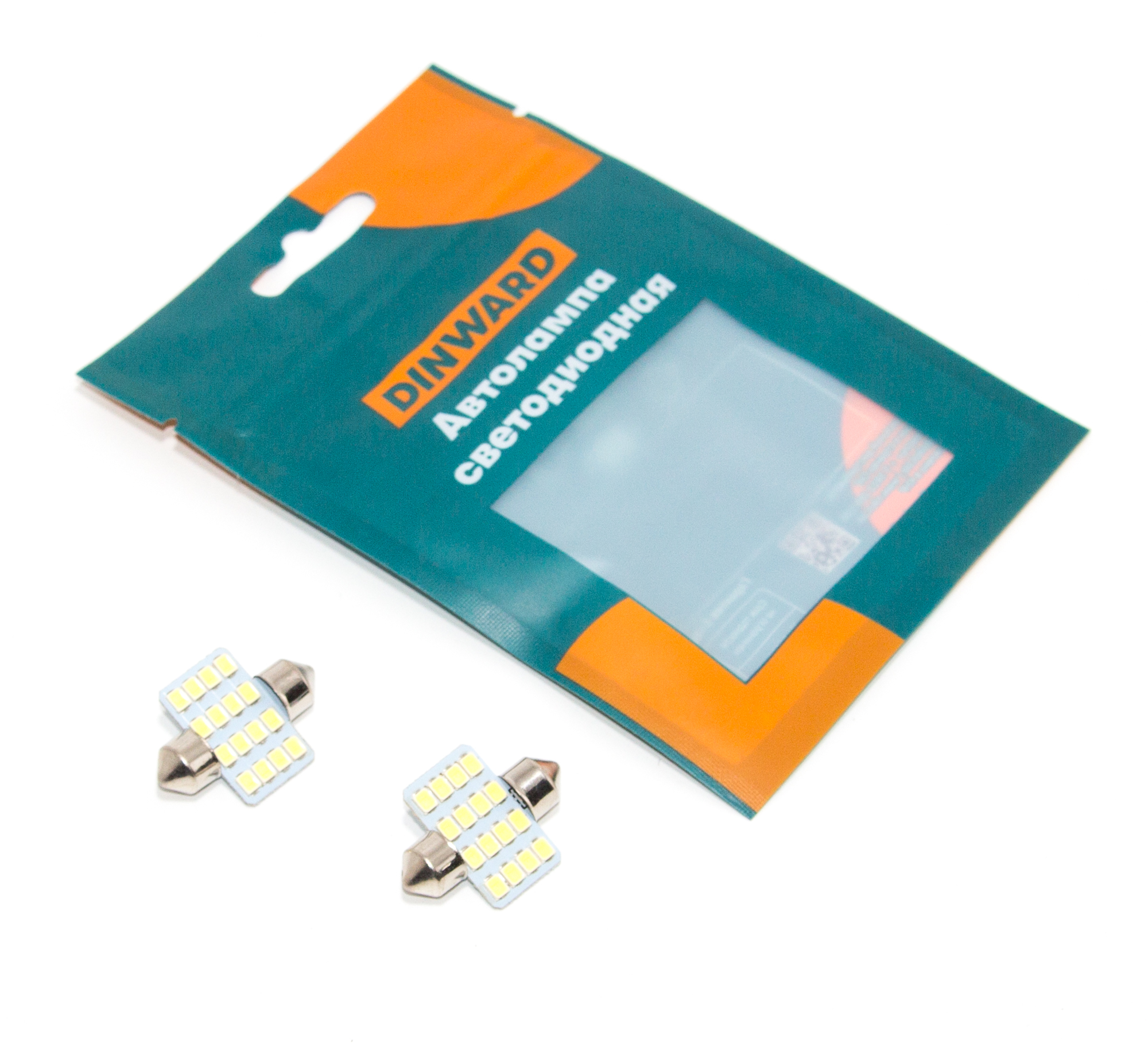 Лампа светодиод (салон) 31 мм белая 12 АС-16SMD (3528) 12T11x36-W\16SMD DINWARD (к-т=2шт)