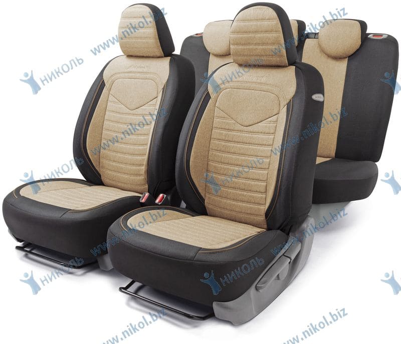 яяЧехлы универс AUTOPROFI LINEN лён крупного плетения (15 предм) черный/бежевый