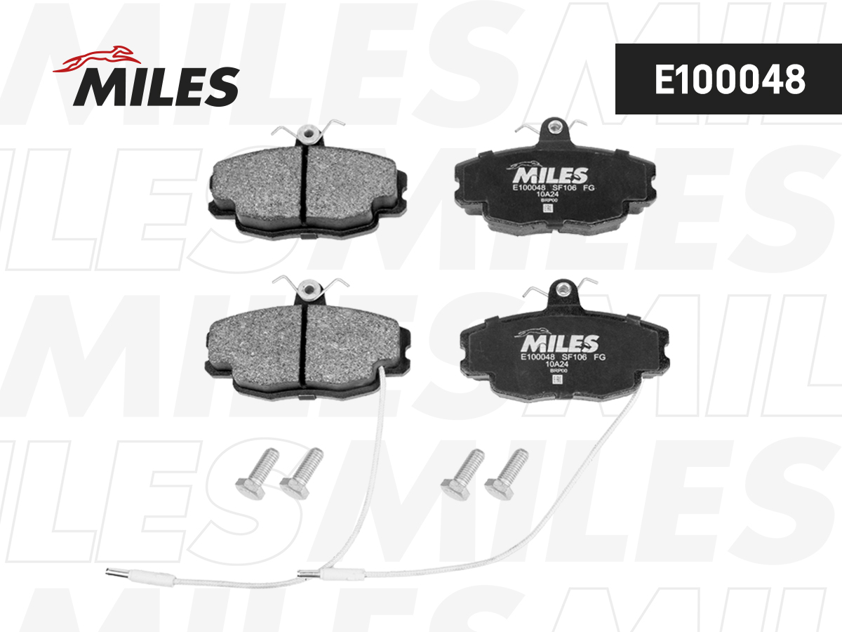 Колодки тормозные Miles E400048 (антишумовые пластины, 4 болта, датчики)