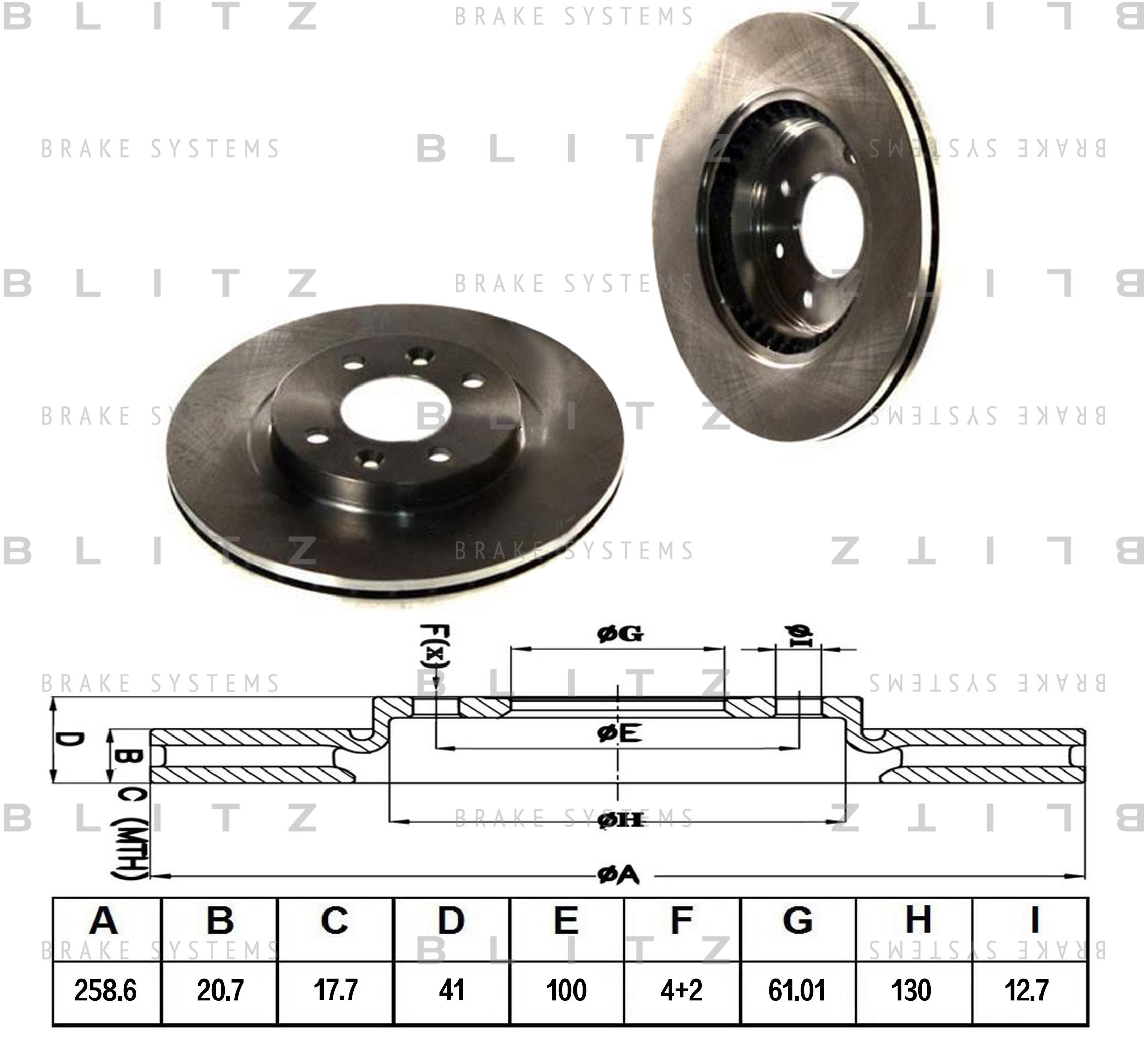 Диск тормозной для а/м Lada Largus (-ABS) 12-; Renault Logan 04-, Sandero передний 259х20 BLITZ