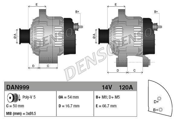 Генератор DENSO 14V 120A FIAT DOBLO