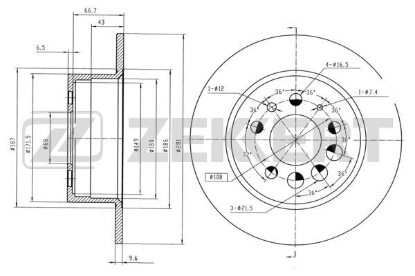 Диск тормозной Volvo 240 260 740 760 940 I II 960 S90 V90 74-задний Zekkert