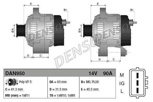 Генератор DENSO 90A YARIS 5руч