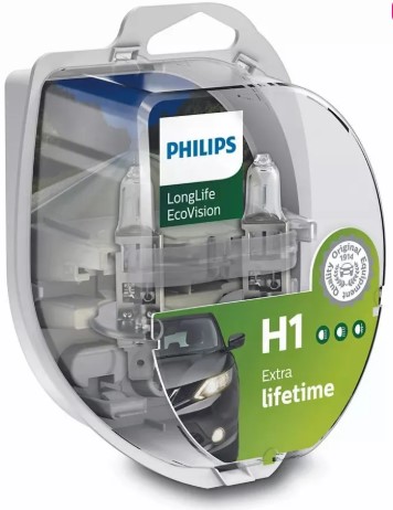 Лампа Philips 12 В H1 55 Вт Long Life EcoVision галогенная 2 шт.