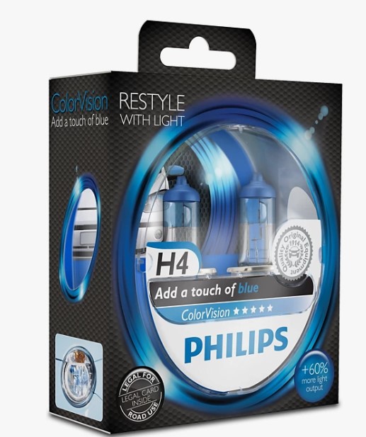 Лампа 12 В H4 60/55 Вт Р43 Color Vision розовая галогенная 2 шт. Philips