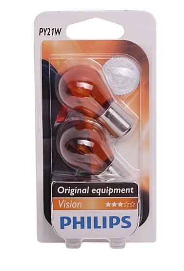 Лампа 12 В 21 Вт 1-контактная смещенный металлический цоколь желтая 2 шт. Philips