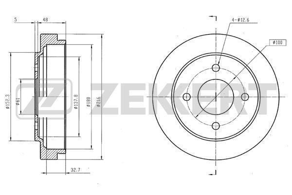 Барабан тормозной Nissan Micra (K11) 92- Zekkert
