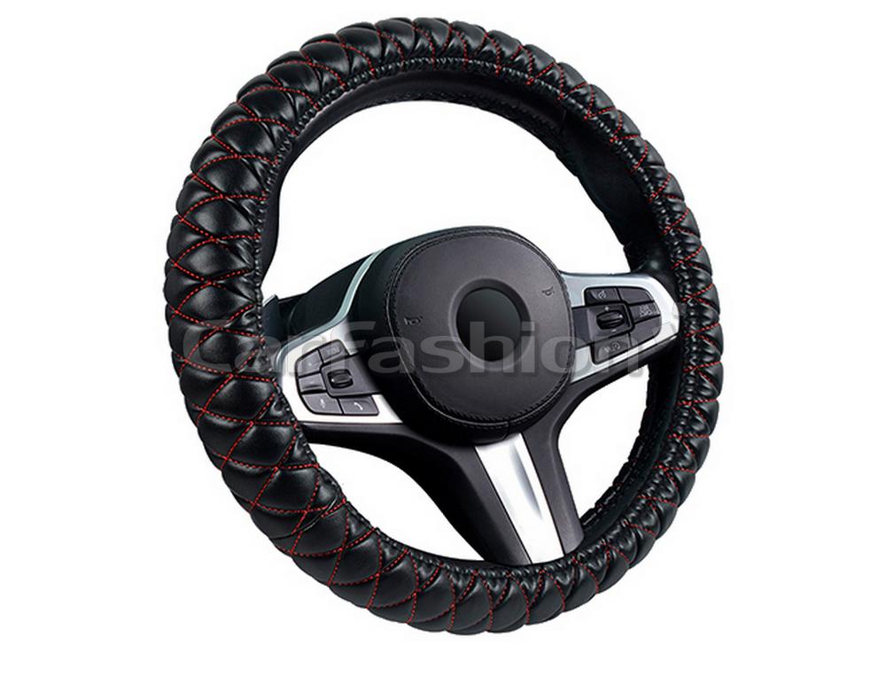Оплетка руля M CarFashion Versal экокожа черно-красная 31672