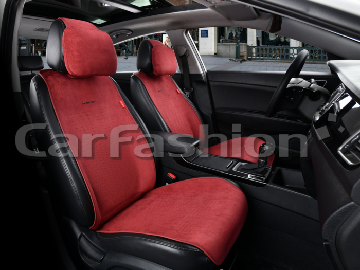 Накидка на сиденье CarFashion PRESTIGE Front искуственная замша/экокожа 4 пр. красный/красный