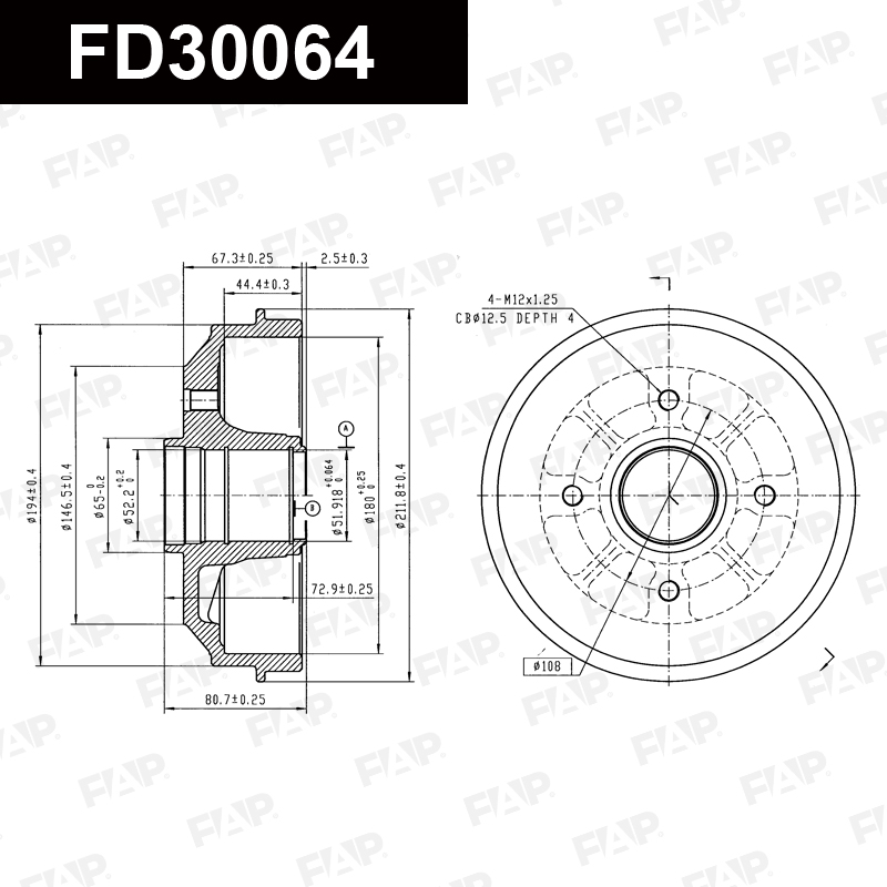 Барабан тормозной CITROËN AX 1.4L 1989.01-1991.12 Антикоррозийное покрытие GEOMET® FAP