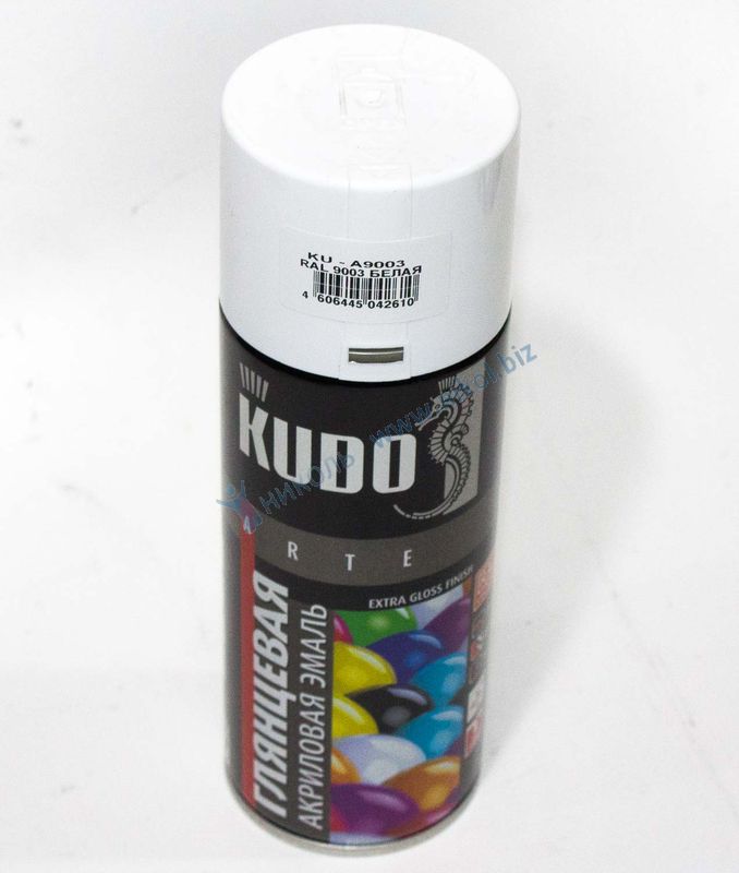 Краска аэроз белая глянц (RAL 9003) KUDO (520мл) акрил