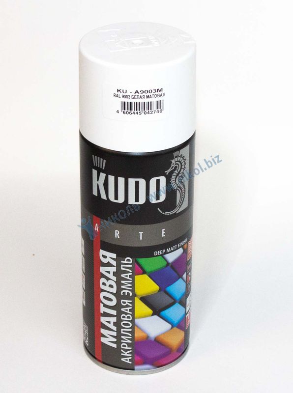 Краска аэроз белая матов (RAL 9003) KUDO (520мл) акрил