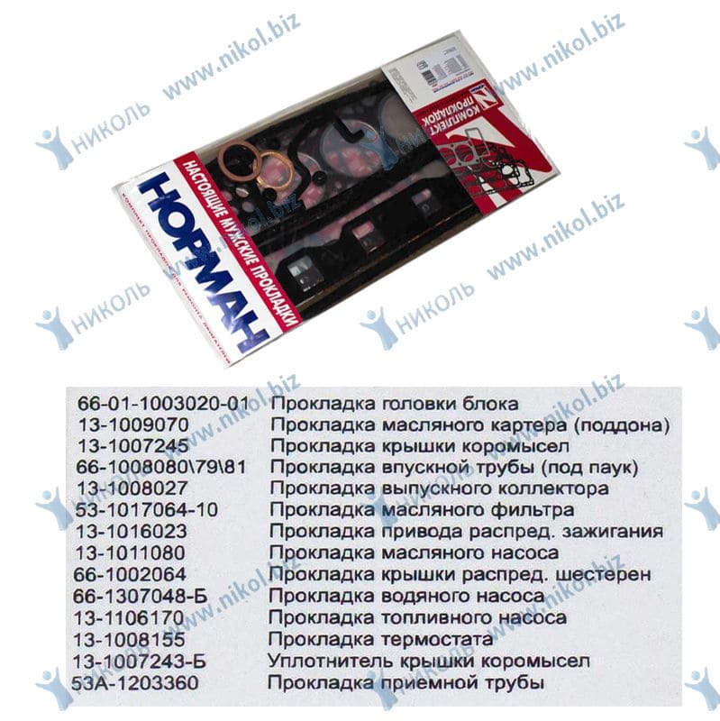 Набор прокладок ДВС ЗМЗ-5234 (Г-53, 3307, 5312) полный НОРМАН люкс (28шт) в уп.
