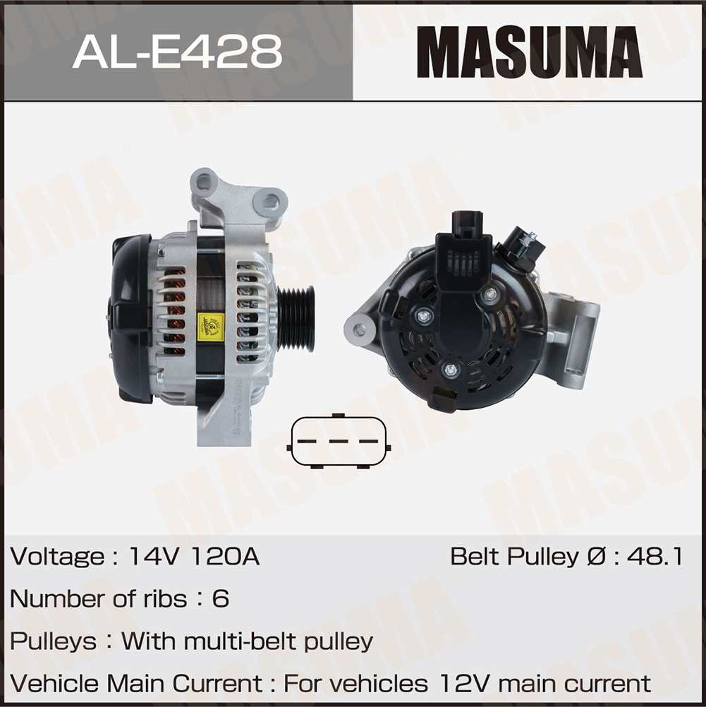 Генератор Ford Focus II 05-; Volvo S40 II 04- 1.4i/1.6i 120A Masuma