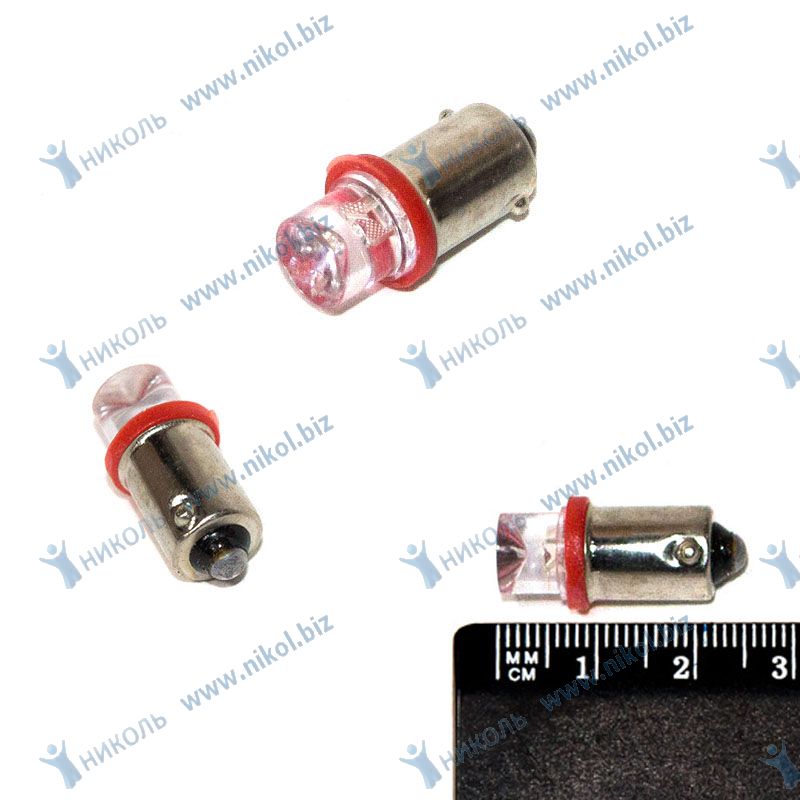 Лампа светодиод 12-4 (габарит) красный конус 12T8-R Маяк ВА9s (крат_уп_10шт)