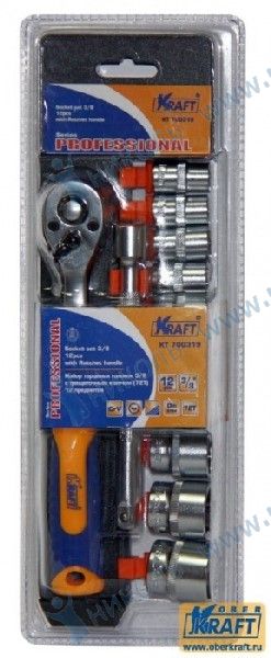 Набор головок KRAFT 12 пр (10-24мм) 1/2" с трещоткой и удлинителем (127мм)
