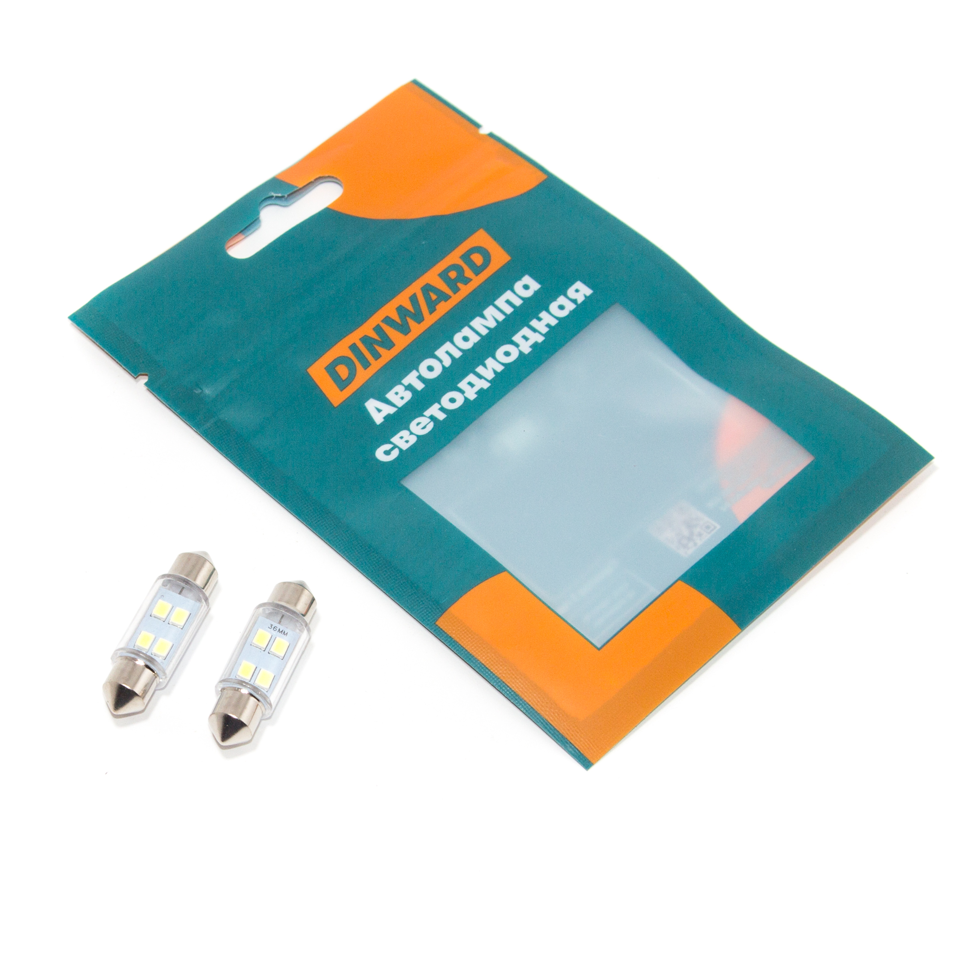 Лампа светодиод (салон) 36 мм белая 12 АС-4SMD (3528) DINWARD (к-т=2шт).
