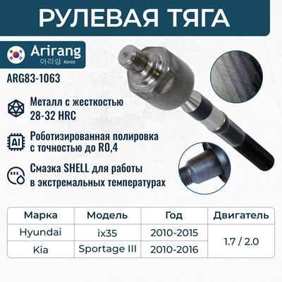 Тяга рулевая Hyundai ix35 (LM) 10-, Tucson (LM) 09-; Kia Sportage (SL) 10-15 \ ARIRANG ARG831063