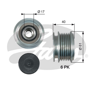 Обгонная муфта генератора VAG Octavia 97-13, Rapid 12-19, Yeti 09-17, Polo 09-, Golf 97-,Jetta Gates