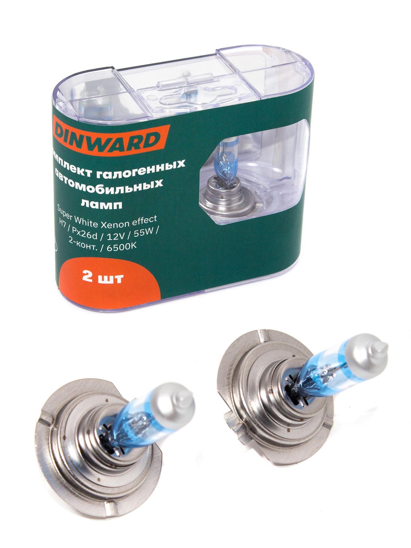 Лампа H7 12 V 55 (PX26d) DINWARD Super White голубая 6500К Xenon effect в боксе (к-т=2шт)