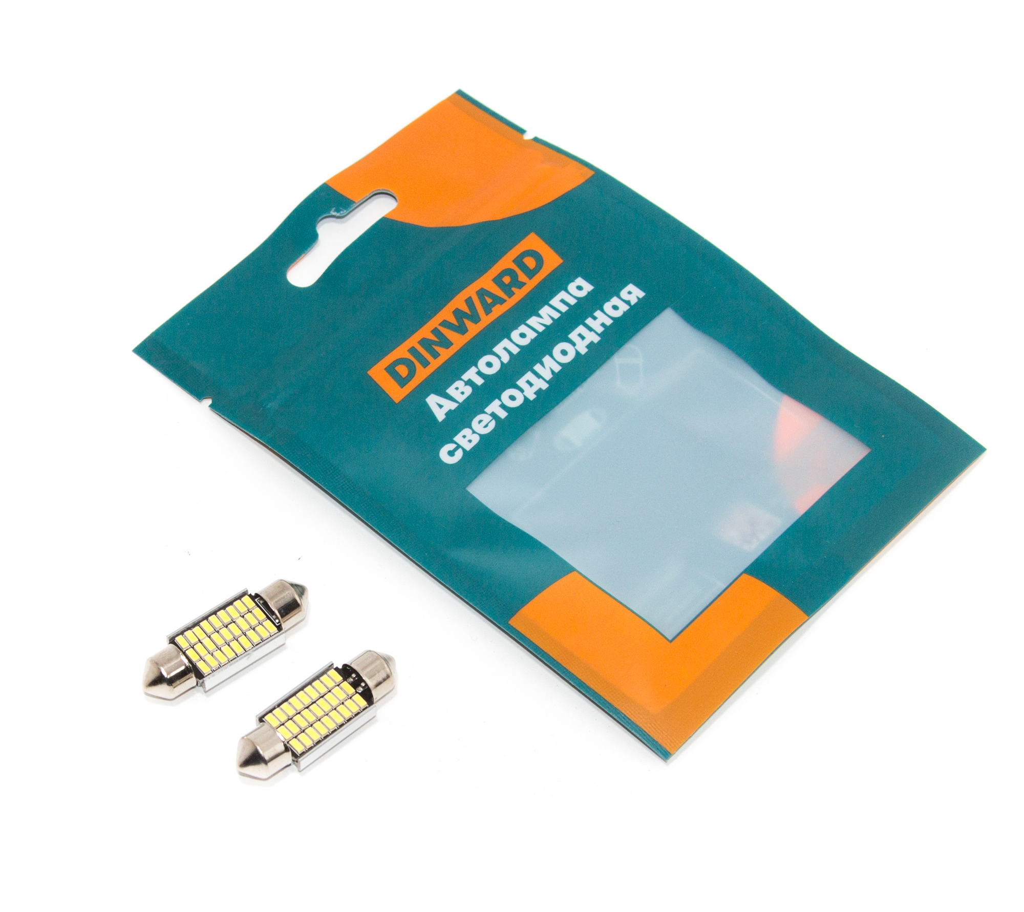 Лампа светодиод (салон) 36 мм белая 12 АС-27SMD SV8.5 DINWARD (к-т=2шт)