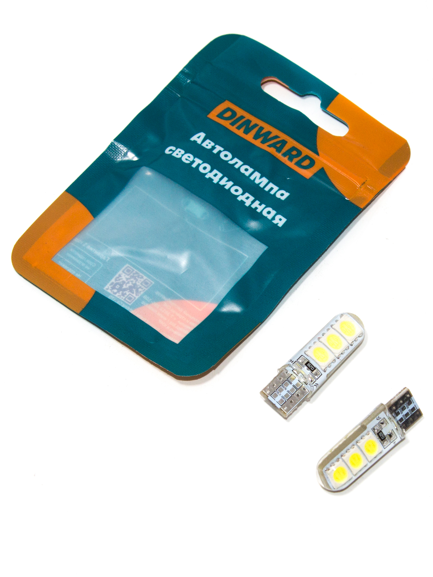 Лампа светодиод 12-5 б/ц (габарит) W2.1X9.5d бел 6SMD (5050) силикон DINWARD (к-т=2шт)