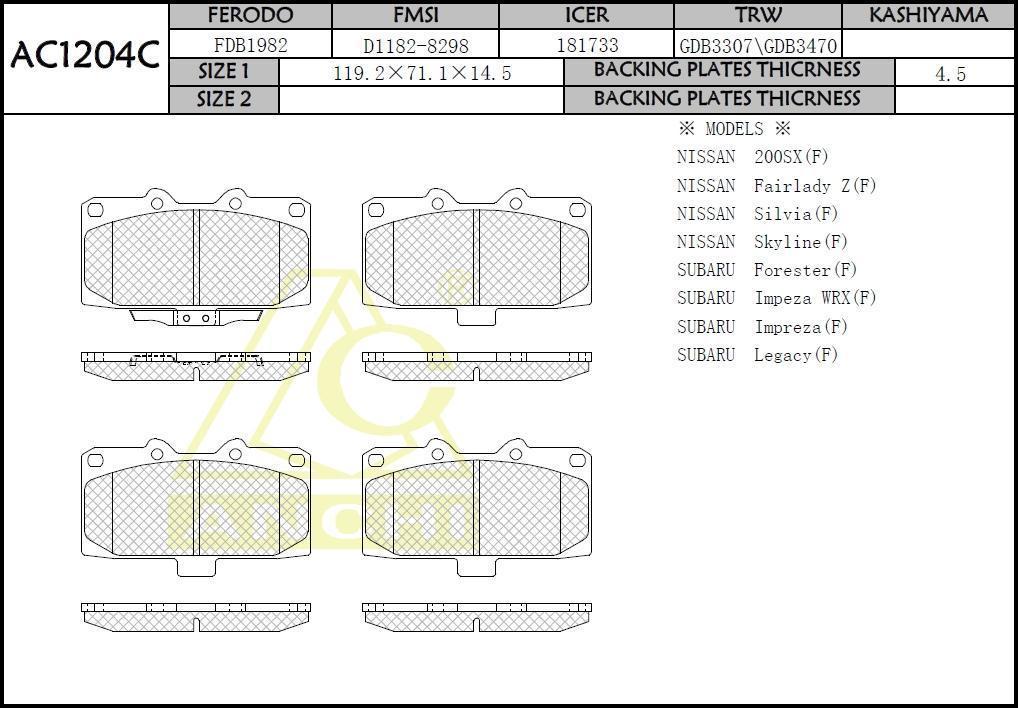 Колодки тормозные передние FORESTER - SF# 97-02, IMPREZA - GC8,GF8,GD#,GG# 96-, LEGACY - BE5,BH# 98-03 F