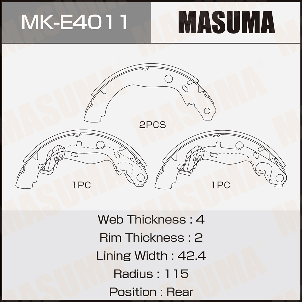 Колодки тормозные Renault Duster 11-, Kaptur (4WD) барабанные Masuma
