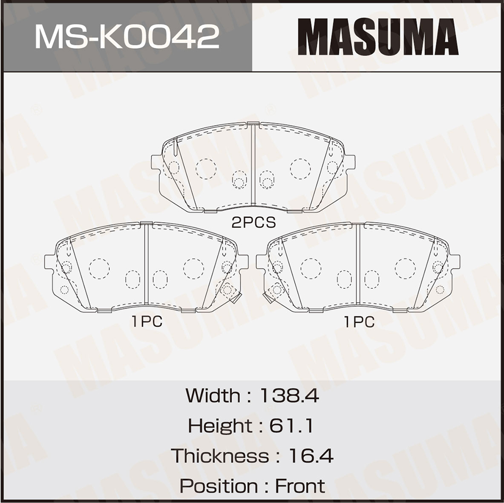 Колодки тормозные Kia Optima 15-, Sportage 15-; Hyundai ix35 10-, Tucson II 15- передние Masuma