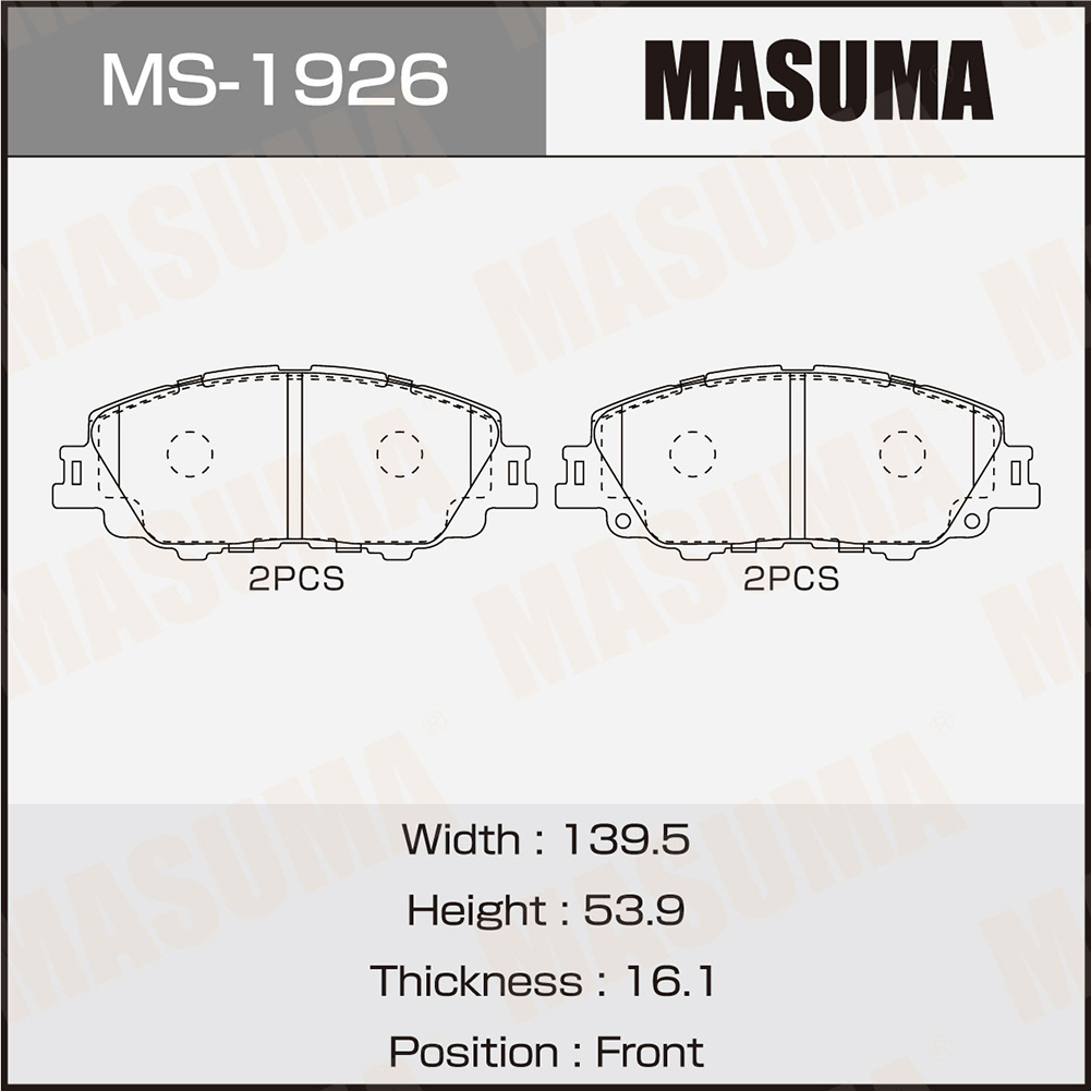 Колодки тормозные Toyota Corolla 18-, Yaris 20-, Prius 23- передние Masuma