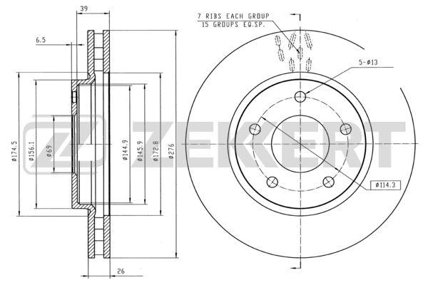 Диск тормозной Mitsubishi Lancer VII, VIII 07-, ASX 10-; Dodge передний вентилируемый Zekkert BS5136