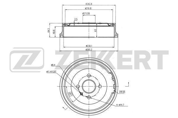 Барабан тормозной Opel Astra F 91-, Astra G 98-, Vectra B 95- Zekkert
