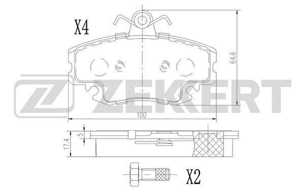 Колодки тормозные для а/м Lada Largus (+ABS); Renault Logan 04-, Sandero 07- передние Zekkert